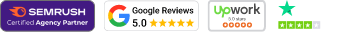 verification badges from google, upwork, semrush and trustpilot
