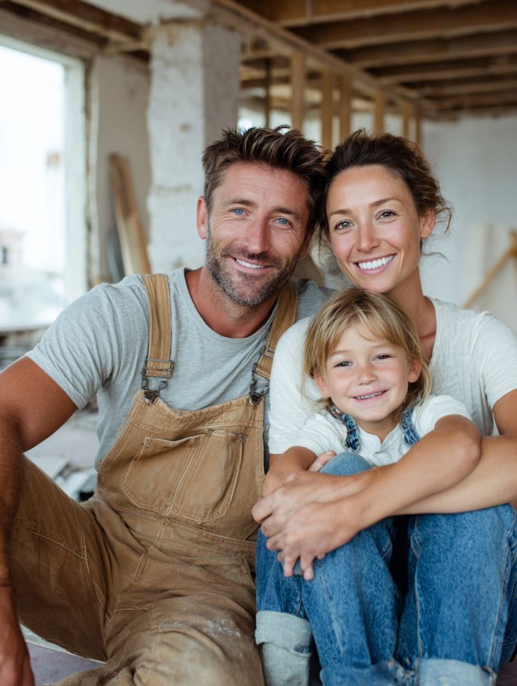 A tradie resting at home with his family